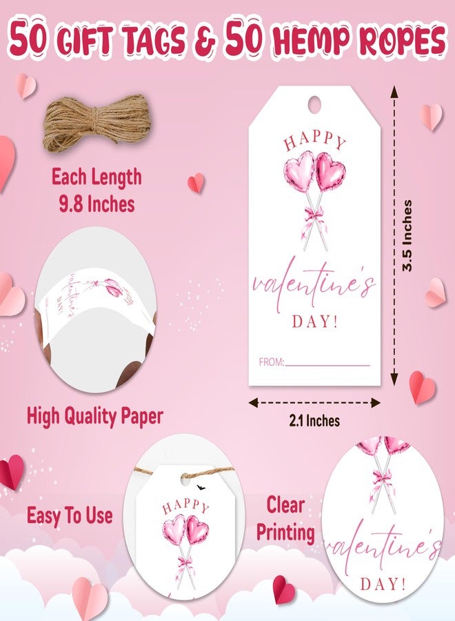 Cazhes Valentine's Day Paper Gift Tags, 50 Pcs Valentine Name Tag with String for Gifts Bags, Heart Lollipop Holiday Presents Wrapping for Party Decoration Supplies - C03 - Image 2